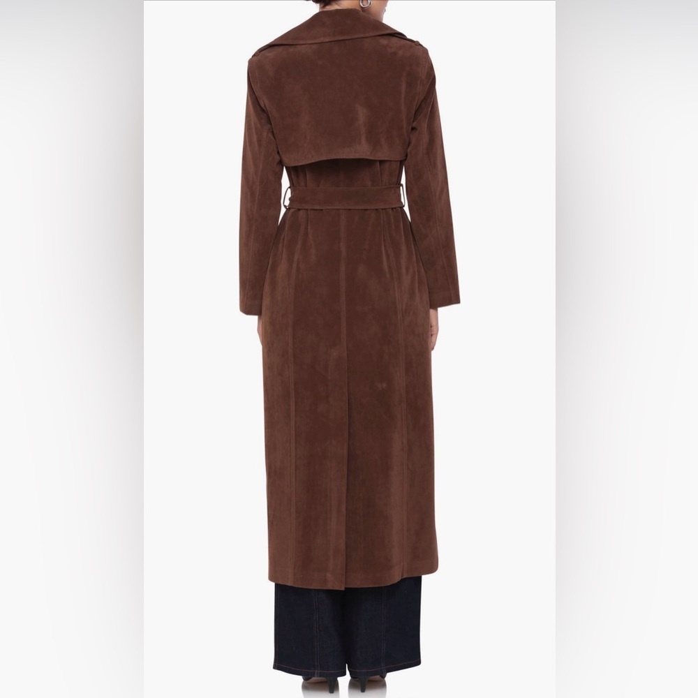 Avec Les Filles Faux Suede Double-Breasted Maxi Trench Coat - Picture 2 of 3